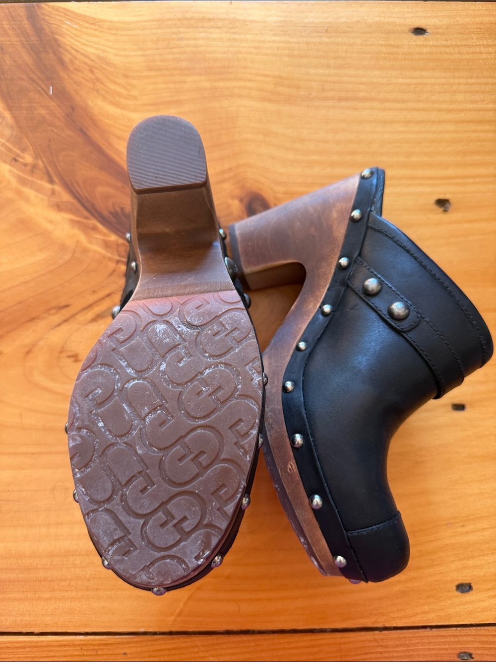 Black Leather Studded Clog Heels - Women - Picture 4 of 8
